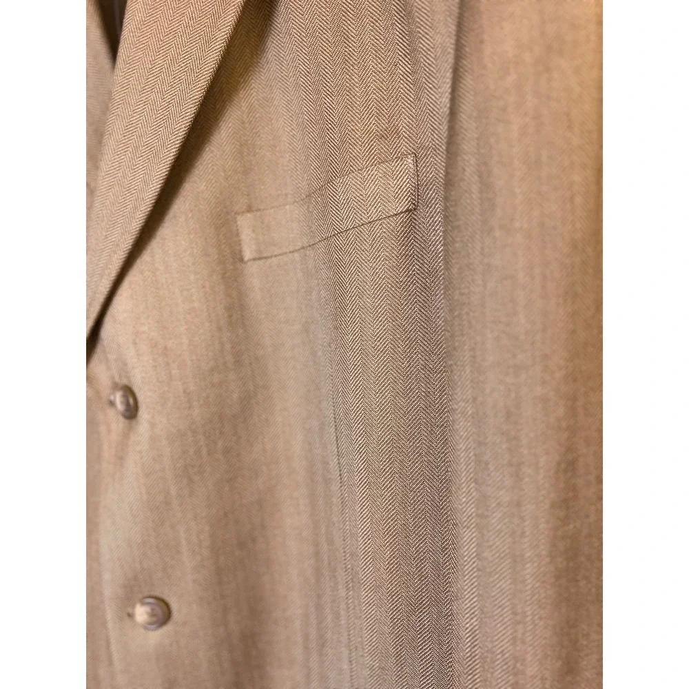 Chaps Gold Beige Herringbone Blazer 100%‎ Silk Sport Coat Business Casual 42L